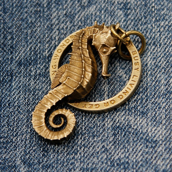 Cool Seahorse Brass Keyring Moto KeyChain Seahorse Keyring Moto Key Holders Key Chain Key Ring for Men