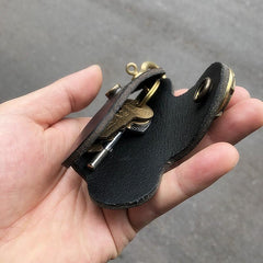 Cool Black Leather Biker Skull Car Key Holder Portable Motorcycle Key Holder For Men