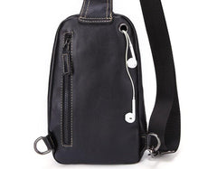 Cool Black Leather Chest Bag Sling Bag Crossbody Sling Bag Hiking Sling Bag For Men