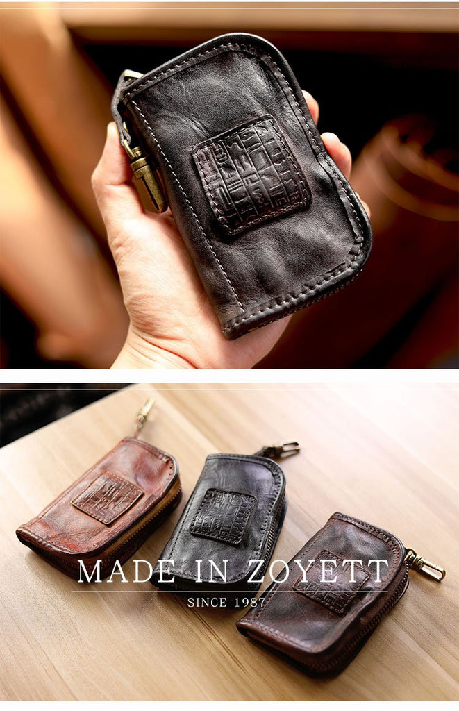 Cool Black Leather Mens Key Wallet Zipper Coin Pouch Card Front Pocket