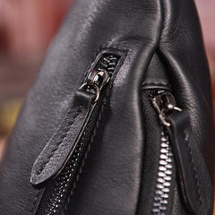 Cool Black Mens Leather One Shoulder Backpack Chest Bag Sling Bag Sling Crossbody Bag For Men