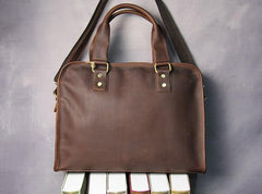 Cool Brown Coffee Leather Mens Briefcase 12inch Work Handbag Business Bag for Men