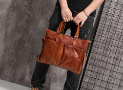 Cool Brown Coffee Leather Mens Briefcase 14inch Laptop Bag Work Handbag Business Bag for Men