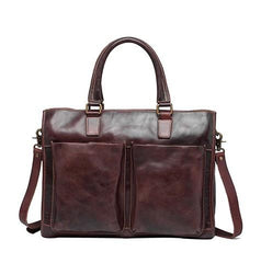 Cool Brown Coffee Leather Mens Briefcase 14inch Laptop Bag Work Handbag Business Bag for Men