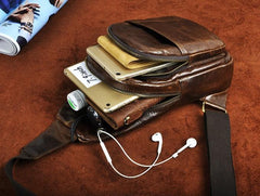 Cool Coffee Leather Chest Bag Sling Bag Sling Crossbody Bag One Shoulder Backpack For Men