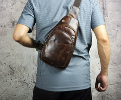 Cool Coffee Leather Chest Bag Sling Bag Sling Crossbody Bag One Shoulder Backpack For Men