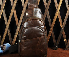 Cool Coffee Leather Chest Bag Sling Bag Sling Crossbody Bag One Shoulder Backpack For Men