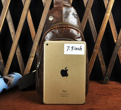 Cool Coffee Leather Chest Bag Sling Bag Sling Crossbody Bag One Shoulder Backpack For Men