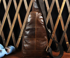 Cool Coffee Leather Chest Bag Sling Bag Sling Crossbody Bag One Shoulder Backpack For Men