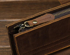 Cool Vintage Mens Brown Leather Brifold Long Wallet for Men Long Wallet