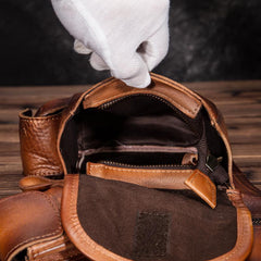 Cool Brown Leather Men's Waist Bag Phone Holster Shoulder Bag Mini Side Bag Belt Pouch For Men