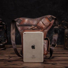 Cool Brown Leather Men's Waist Bag Phone Holster Shoulder Bag Mini Side Bag Belt Pouch For Men
