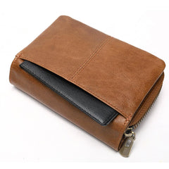 Cool Brown Leather Men's Black billfold Small Wallet Black Bifold Wallet For Men