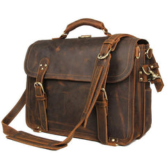 Cool Brown Leather Men's Large 16‘’ Briefcase Business Backpack Travel Handbag For Men