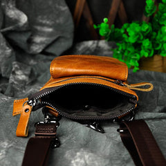 Cool Brown Leather Men's Belt Pouch Cell Phone Holster Small Belt Bag Mini Messenger Bag Side Bag For Men