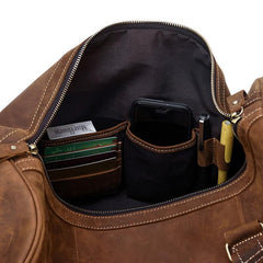 Cool Brown Leather Men's Overnight Bag Large Travel Bag Duffel Bag Weekender Bag For Men