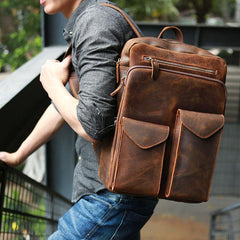 Cool Brown Leather Mens Backpack Travel Backpacks Laptop Backpack for men