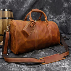 Cool Brown Leather Mens 19'' Overnight Bag Duffle Bag Travel Bag Large Weekender Bag for Men