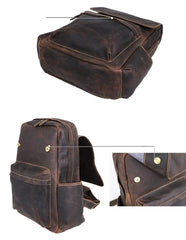 Cool Brown Leather Mens Travel Backpack Work 14'' School Backpack Work Backpack For Men