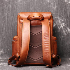 Cool Brown Mens Leather 15.6 inches Large School Backpack Travel Backpack for Men