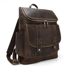 Cool Brown Mens Leather 15 inches Large School Computer Backpack Dark Brown Laptop Travel Backpack for Men