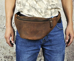 Cool Vintage Brown Mens Leather Fanny Pack Belt Bags Waist Bag For Men
