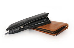 Cool Brown Mens Leather Zipper Long Wallet Phone Long Bifold Wallet for Men