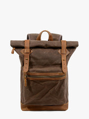 Waxed Canvas Leather Mens 15'' Hiking Green Backpack Black Computer Backpack Travel Backpack for Men