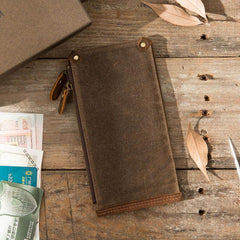 Cool Canvas Leather Mens Bifold Long Cards Wallet Long Wallet for Men