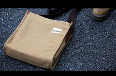 Cool Canvas Leather Mens Side Bag Black Vertical Shoulder Bag College Bag Messenger Bag for Men