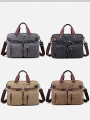 Cool Canvas Leather Mens Business Black Briefcase Khaki Laptop Shoulder Bag Handbag for Men