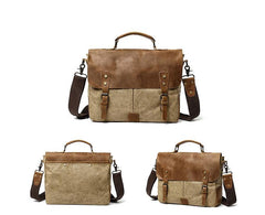 Waxed Canvas Leather Mens Casual Briefcase Computer Bag 14'' Messenger Bag For Men
