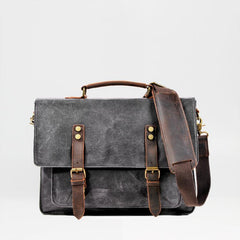 Waxed Canvas Leather Mens Green Casual 14‘’ Briefcase Handbag Messenger Bag Side Bag For Men