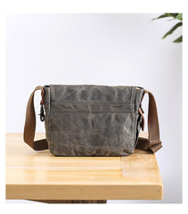 Wax Canvas Leather Mens 10'' Gray Side Bag Courier Bag Khaki Messenger Bag for Men
