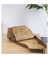 Wax Canvas Leather Mens 10'' Gray Side Bag Courier Bag Khaki Messenger Bag for Men