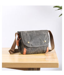 Wax Canvas Leather Mens 10'' Gray Side Bag Courier Bag Khaki Messenger Bag for Men