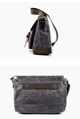 Cool Waxed Canvas Leather Mens Gray Casual Waterproof Side Bag 12'' Messenger Bag For Men
