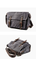 Cool Waxed Canvas Leather Mens Gray Casual Waterproof Side Bag 12'' Messenger Bag For Men