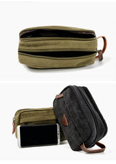 Cool Canvas Leather Mens Black Clutch Bag Mini Green Phone Bag Wristlet Bag For Men