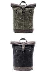 Waxed Canvas Leather Mens College Waterproof 15'' Computer Backpack Travel Backpack Hiking Bag for Men