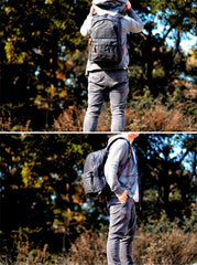 Waxed Canvas Mens Large College 14'' Computer Black Backpack Travel Backpack for Men