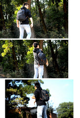 Waxed Canvas Mens Large College 14'' Computer Black Backpack Travel Backpack for Men