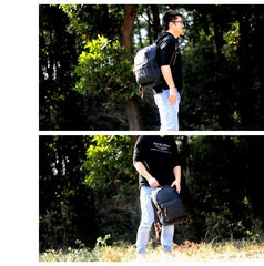 Waxed Canvas Mens Large College 14'' Computer Black Backpack Travel Backpack for Men