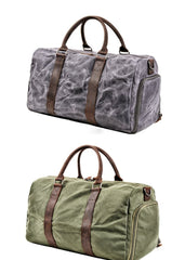 Waxed Canvas Leather Mens Large Fitness Bag Travel Green Weekender Bag Duffle Bag for Men