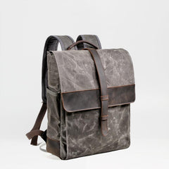 Cool Canvas Leather Mens Large Waterproof Black 15‘’ Backpack Travel Backpack Khaki Computer Backpack for Men