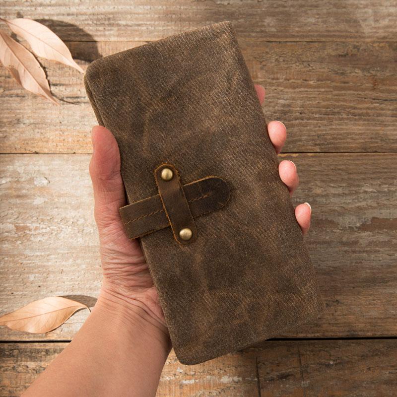 Cool Canvas Leather Mens Long Wallet Long Wallet for Men