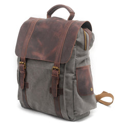 Cool Canvas Leather Mens College Backpack Travel Backpack 15'' Computer Hiking Backpack for Men