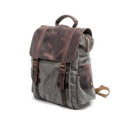 Cool Canvas Leather Mens College Backpack Travel Backpack 15'' Computer Hiking Backpack for Men