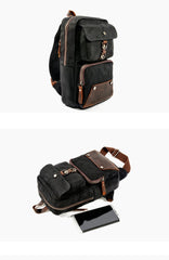Cool Canvas Leather Mens Sling Bag Waterproof Chest Bag One Shoulder Backpack Phone Bag for Men