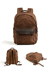 Cool Canvas Leather Mens Green Backpack Computer Backpack Black Travel Backpack for Men